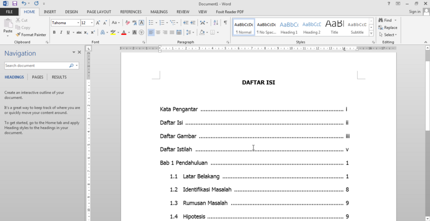 Membuat Daftar Isi Otomatis dengan Microsoft Word 