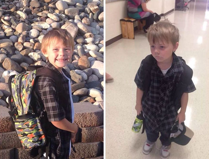 Kumpulan Foto Ekpresi Anak Sebelum dan Sesudah Masuk Hari Pertama Sekolah