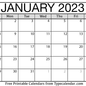 January 2023 Calendar