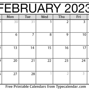 February Calendar 2023