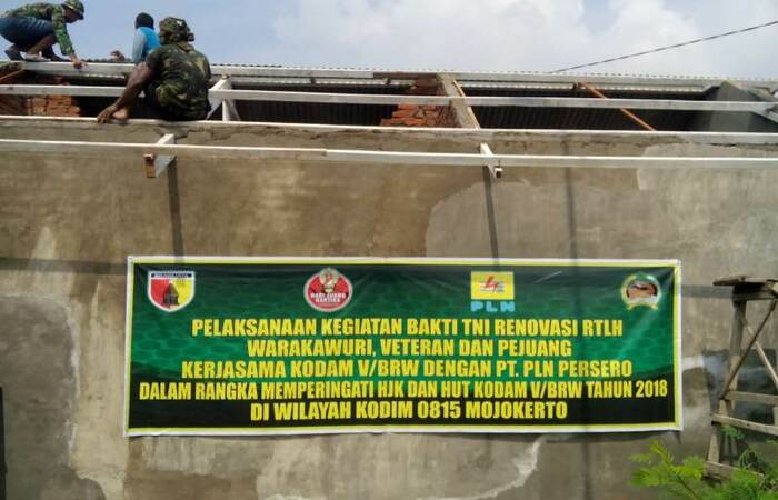 Rumah Warakawuri Pejuang &amp; Veteran Menjadi Sasaran Renovasi Kodim 0815 Mojokerto